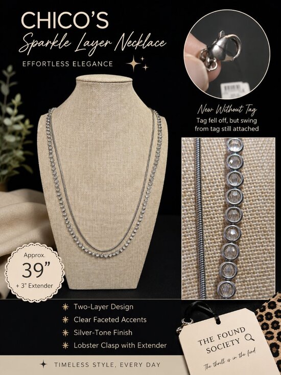 Chico's Jewelry - Chico's Silver Tone Double Layer Crystal Station Necklace – Original Retail Tag